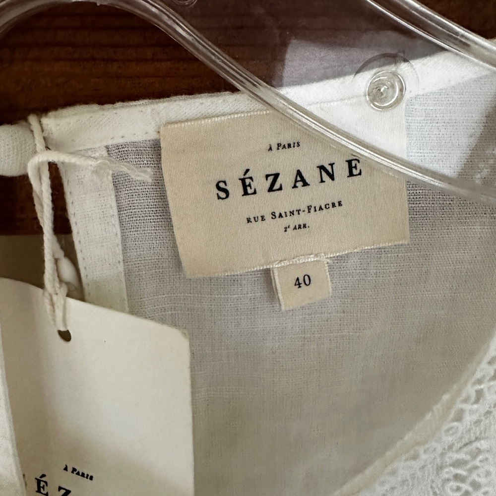 Sezane White Lace Detail Women's Top Blouse Medium 8/40 - Picture 4 of 10